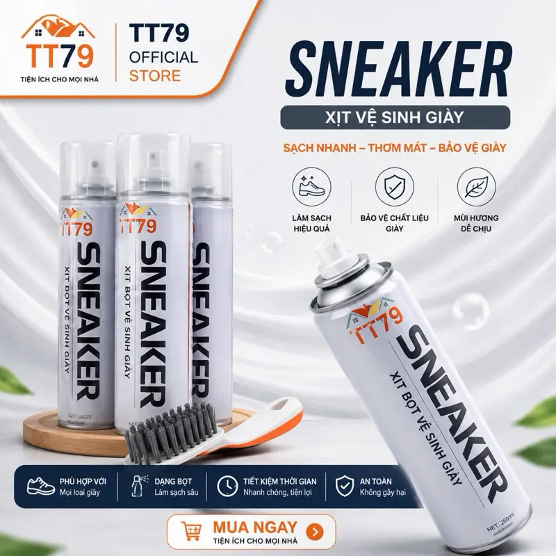 Combo 3 Chai Xịt Tạo Bọt Vệ Sinh Giày Sneaker Cao Cấp Tặng Kèm Bàn Chải Đa Năng - TT79