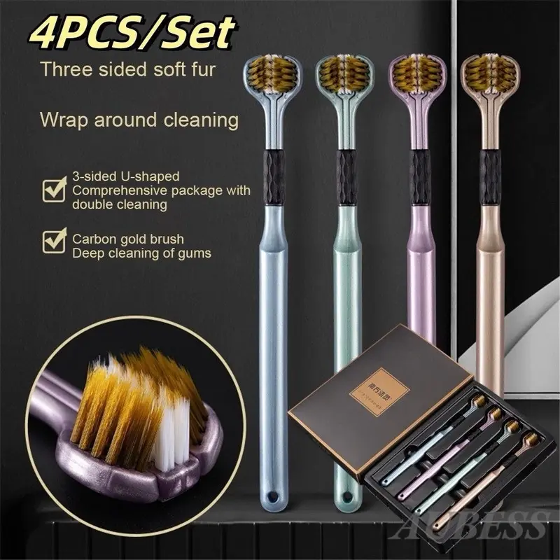 Hộp 4 Chiếc Bàn Chải Đánh Răng Đa Chiều Chải 3 Mặt, Lông Mềm Đánh Bay Mọi Mảng Bám Trắng Răng
